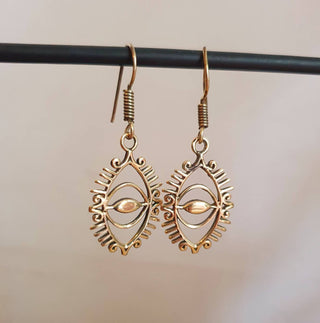 Gold Third Eye Earrings / Brass / Chakra / Geometric / Rustic / Yoga / Hippie / Gypsy / Psy / Boho / Bohemian / Festival