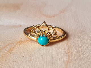 Turquoise Ring Gold Lotus Flower / Boho / Ethnic / Rustic / Tribal / Gypsy / Festival / Indian / Healing / Festival