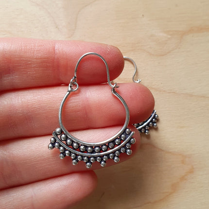 Mini Boho Silver Tribal Hoop Earrings; Ethnic, Geometric, Small, Rustic, Yoga, Hippie, Gypsy, Pretty, Ssy, Boho, Bohemian, Festival