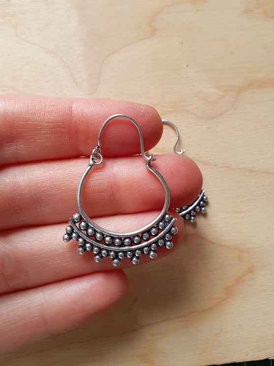 Mini Boho Silver Tribal Hoop Earrings; Ethnic, Geometric, Small, Rustic, Yoga, Hippie, Gypsy, Pretty, Ssy, Boho, Bohemian, Festival