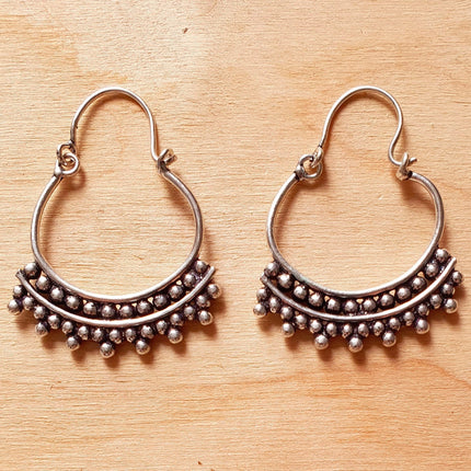 Mini Boho Silver Tribal Hoop Earrings; Ethnic, Geometric, Small, Rustic, Yoga, Hippie, Gypsy, Pretty, Ssy, Boho, Bohemian, Festival