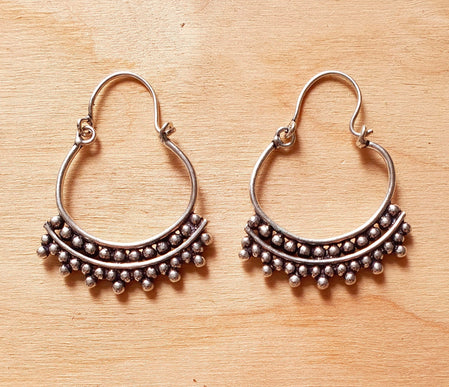 Mini Boho Silver Tribal Hoop Earrings; Ethnic, Geometric, Small, Rustic, Yoga, Hippie, Gypsy, Pretty, Ssy, Boho, Bohemian, Festival