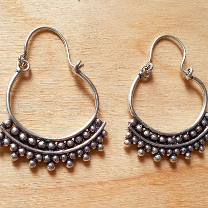 Mini Boho Silver Tribal Hoop Earrings; Ethnic, Geometric, Small, Rustic, Yoga, Hippie, Gypsy, Pretty, Ssy, Boho, Bohemian, Festival