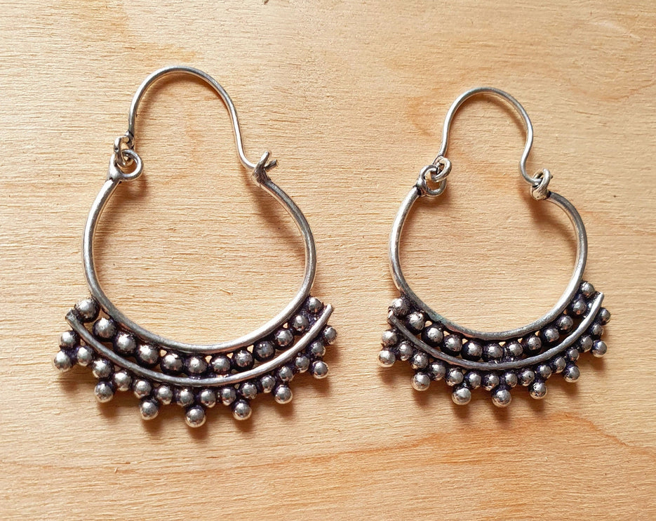 Mini Boho Silver Tribal Hoop Earrings; Ethnic, Geometric, Small, Rustic, Yoga, Hippie, Gypsy, Pretty, Ssy, Boho, Bohemian, Festival