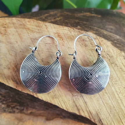 Small Tribal Earrings / Small / Brass Silver / Spiral / Geometric / Rustic / Yoga / Hippie / Gypsy / Psy / Boho / Bohemian / Festival