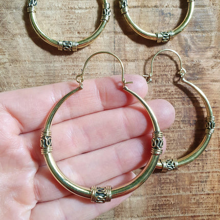 Brass Tribal Hoop Earrings / Ethnic / Rustic / Bohemian / Gold / Gypsy / Spiral / Hippie / Chunky / Festival / style