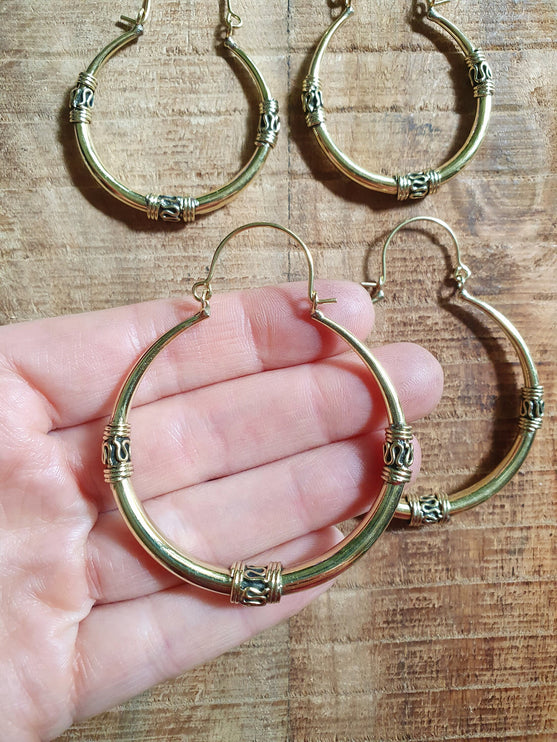 Brass Tribal Hoop Earrings / Ethnic / Rustic / Bohemian / Gold / Gypsy / Spiral / Hippie / Chunky / Festival / style