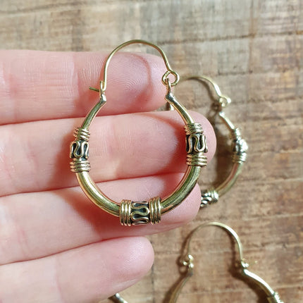 Brass Tribal Hoop Earrings / Ethnic / Rustic / Bohemian / Gold / Gypsy / Spiral / Hippie / Chunky / Festival / style