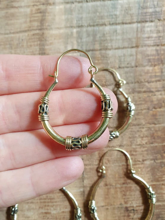 Brass Tribal Hoop Earrings / Ethnic / Rustic / Bohemian / Gold / Gypsy / Spiral / Hippie / Chunky / Festival / style