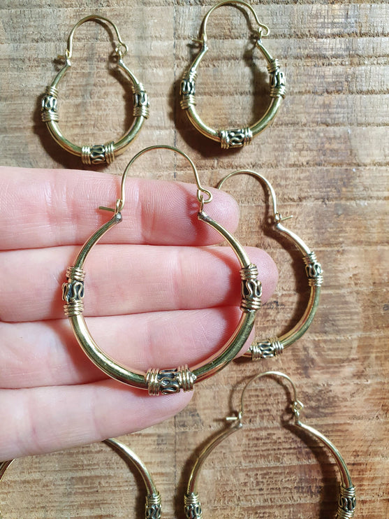 Brass Tribal Hoop Earrings / Ethnic / Rustic / Bohemian / Gold / Gypsy / Spiral / Hippie / Chunky / Festival / style