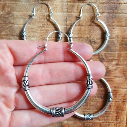 Silver Tribal Hoop Earrings / Ethnic / Rustic / Bohemian / Gold / Gypsy / Spiral / Hippie / Chunky / Festival / style