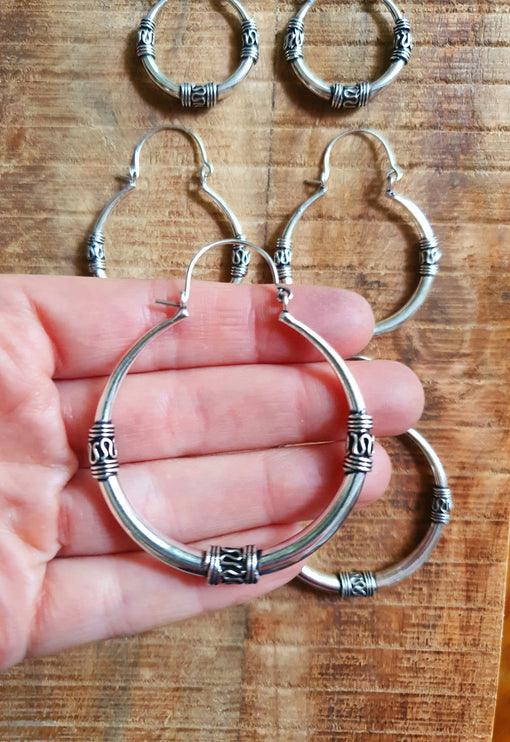 Silver Tribal Hoop Earrings / Ethnic / Rustic / Bohemian / Gold / Gypsy / Spiral / Hippie / Chunky / Festival / style