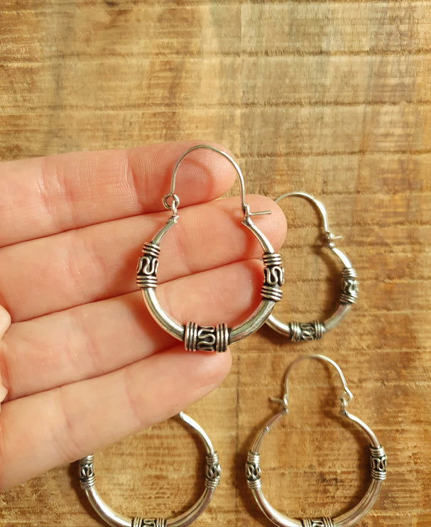 Silver Tribal Hoop Earrings / Ethnic / Rustic / Bohemian / Gold / Gypsy / Spiral / Hippie / Chunky / Festival / style