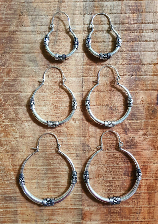 Silver Tribal Hoop Earrings / Ethnic / Rustic / Bohemian / Gold / Gypsy / Spiral / Hippie / Chunky / Festival / style