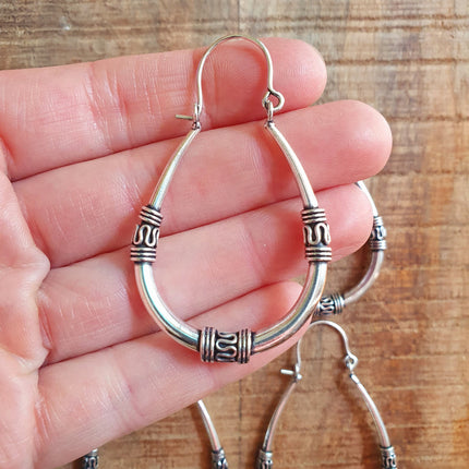 Bali Earrings / Silver Long Hoop Earrings / Ethnic / Rustic / Bohemian / Gypsy / Spiral / Hippie / Chunky / Festival / style