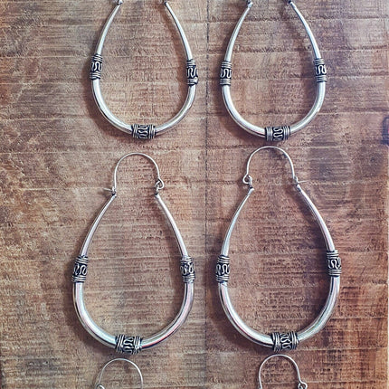 Bali Earrings / Silver Long Hoop Earrings / Ethnic / Rustic / Bohemian / Gypsy / Spiral / Hippie / Chunky / Festival / style