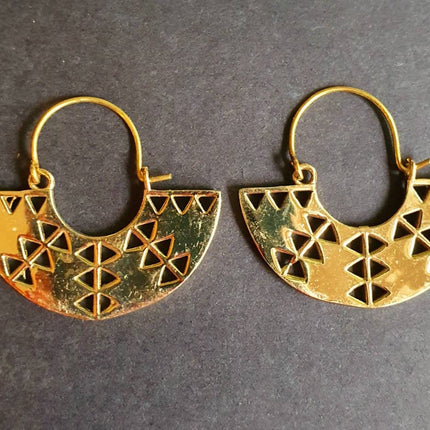 Aztec Inca Style Brass Earrings; Ethnic, Geometric, rustic, yoga, hippie, gypsy, pretty, psy, boho, bohemian, festival