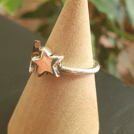 Star & Moon Silver Ring / Space / Adjustable / Boho / Ethnic / Rustic / Tribal / Gypsy / Festival / Indian / Healing / Festival