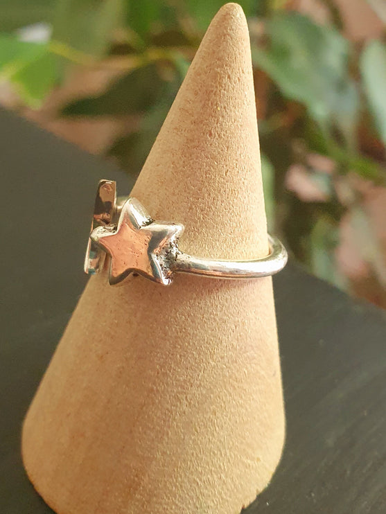 Star & Moon Silver Ring / Space / Adjustable / Boho / Ethnic / Rustic / Tribal / Gypsy / Festival / Indian / Healing / Festival