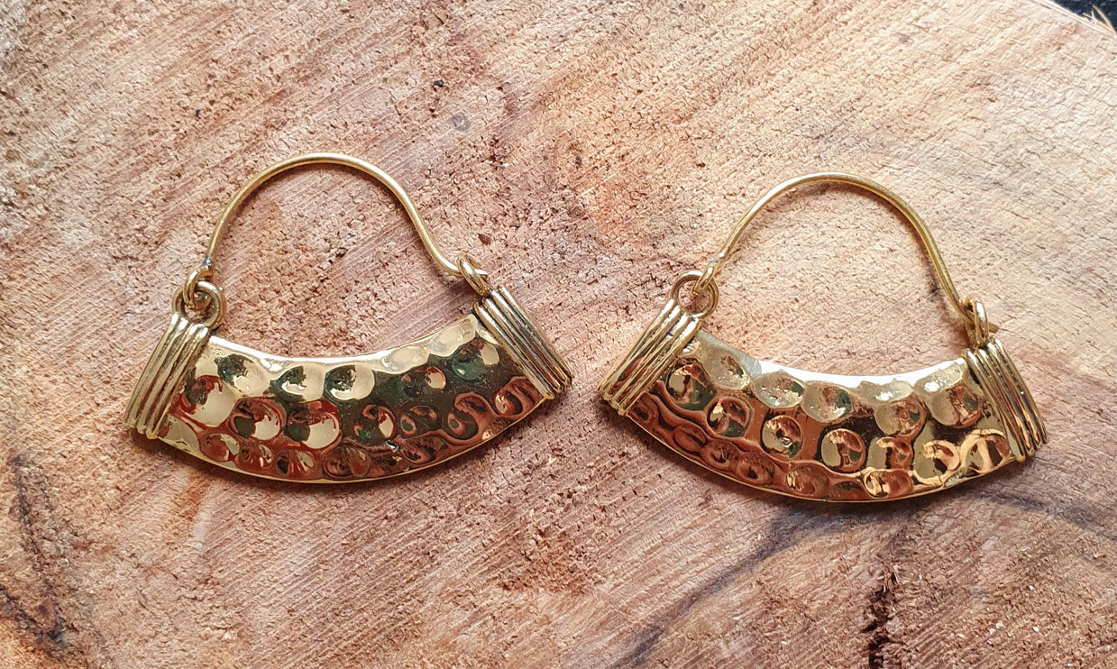 Aztec Inca Hammered Brass Earrings; Ethnic, Geometric, rustic, yoga, hippie, gypsy, pretty, psy, boho, bohemian, festival