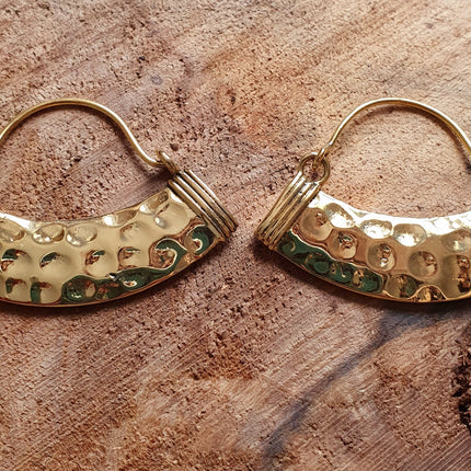 Aztec Inca Hammered Brass Earrings; Ethnic, Geometric, rustic, yoga, hippie, gypsy, pretty, psy, boho, bohemian, festival