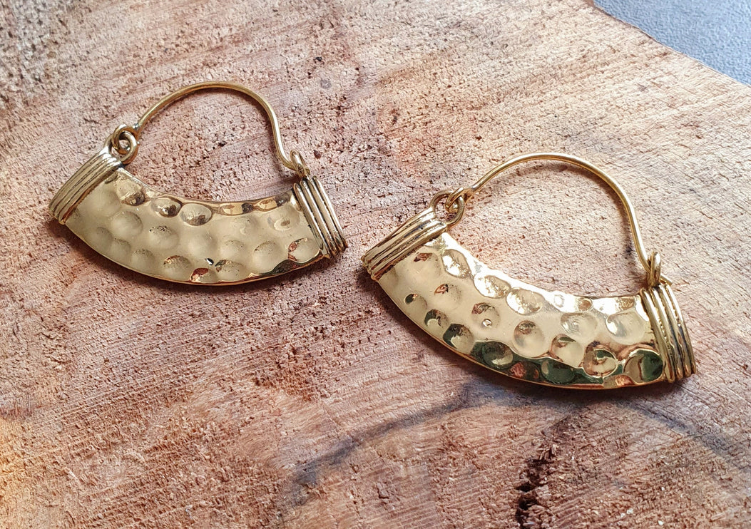 Aztec Inca Hammered Brass Earrings; Ethnic, Geometric, rustic, yoga, hippie, gypsy, pretty, psy, boho, bohemian, festival