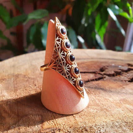 Brass Geometric Diamond Shape Ring / Black Onyx / Large /Boho / Ethnic / Rustic / Tribal / Gypsy / Festival / Indian / Healing / Festival