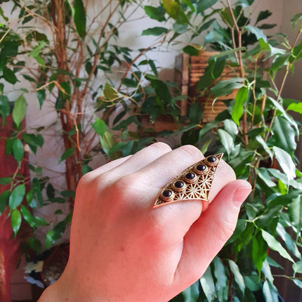 Brass Geometric Diamond Shape Ring / Black Onyx / Large /Boho / Ethnic / Rustic / Tribal / Gypsy / Festival / Indian / Healing / Festival