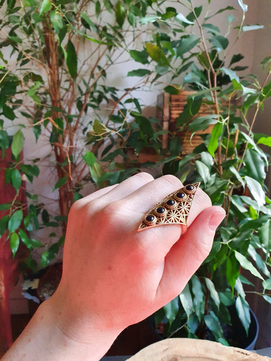 Brass Geometric Diamond Shape Ring / Black Onyx / Large /Boho / Ethnic / Rustic / Tribal / Gypsy / Festival / Indian / Healing / Festival