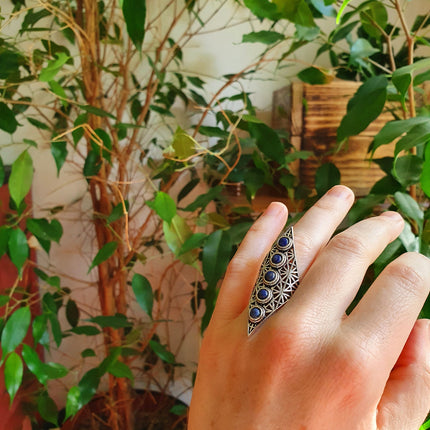 Lapis Lauzli Bague Géométrique Mandala / Argent / Triangle / Pointue étoile / Ethnique / Rustique / Hippie / Quartz / Tribal / Gypsy / Boho