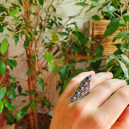 Lapis Lauzli Bague Géométrique Mandala / Argent / Triangle / Pointue étoile / Ethnique / Rustique / Hippie / Quartz / Tribal / Gypsy / Boho