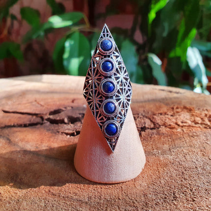 Lapis Lauzli Bague Géométrique Mandala / Argent / Triangle / Pointue étoile / Ethnique / Rustique / Hippie / Quartz / Tribal / Gypsy / Boho