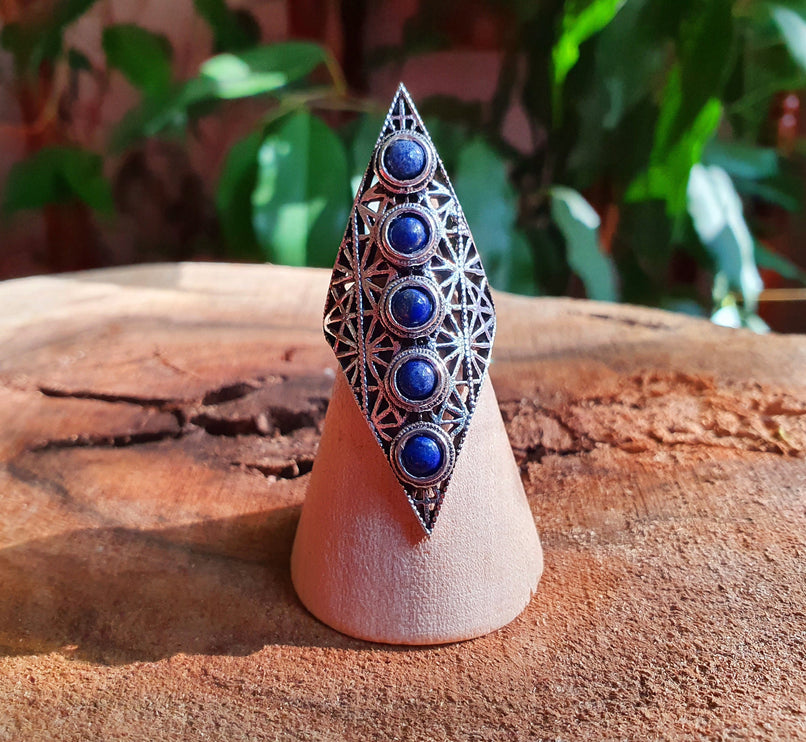 Lapis Lauzli Bague Géométrique Mandala / Argent / Triangle / Pointue étoile / Ethnique / Rustique / Hippie / Quartz / Tribal / Gypsy / Boho