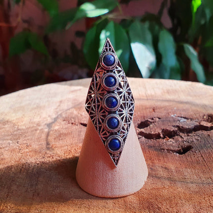 Lapis Lauzli Bague Géométrique Mandala / Argent / Triangle / Pointue étoile / Ethnique / Rustique / Hippie / Quartz / Tribal / Gypsy / Boho