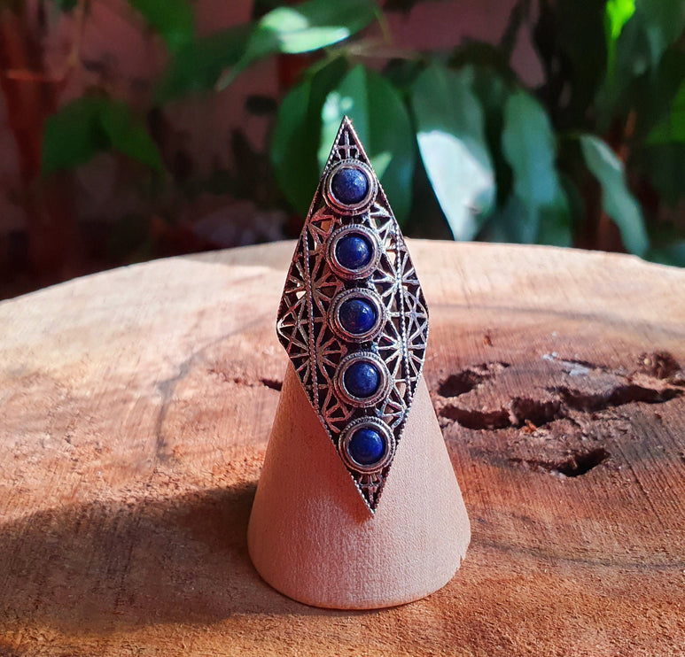 Lapis Lauzli Bague Géométrique Mandala / Argent / Triangle / Pointue étoile / Ethnique / Rustique / Hippie / Quartz / Tribal / Gypsy / Boho