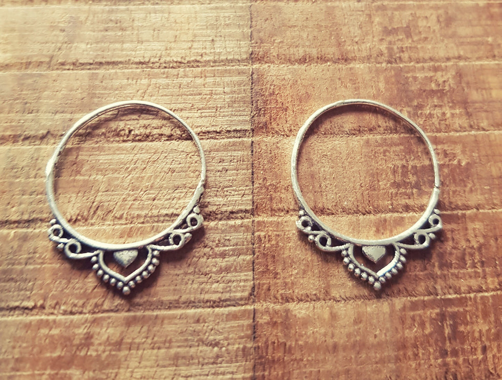 Small Boho Silver Hoop Earrings; Ethnic, Geometric, Small, Rustic, Yoga, Hippie, Gypsy, Pretty, Ssy, Boho, Bohemian, Festival