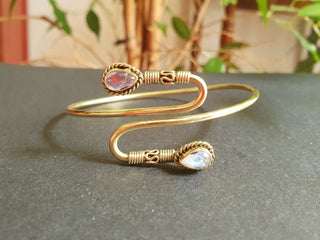 Spiral Boho Bracelet / Bangle / Moonstone / Brass / Arm Bracelet / Ethnic / Rustic / Bohemian / Hippie / Gypsy / Psy / Adjustable