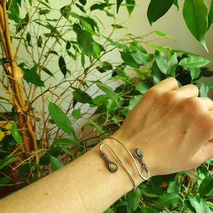 Spiral Boho Bracelet / Bangle / Moonstone / Brass / Arm Bracelet / Ethnic / Rustic / Bohemian / Hippie / Gypsy / Psy / Adjustable