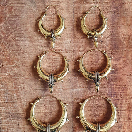 Créoles Laiton Pointe Tribal épaisses Boucles d’oreilles / Punk / Steampunk / Bohème Rustique Ethnique Boho Gypsy Hippie