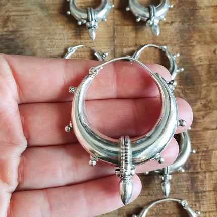 Tribal Chunky Silver Hoops; Ethnic / Boho / Unisex / Mens / Rustic / Psy / Gypsy / Spiral / Hippie / Bohemian / Festival / style