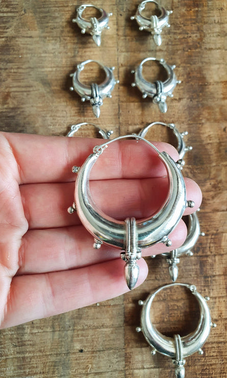 Tribal Chunky Silver Hoops; Ethnic / Boho / Unisex / Mens / Rustic / Psy / Gypsy / Spiral / Hippie / Bohemian / Festival / style