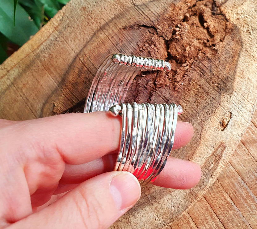 Textured Silver Cuff Bracelet / Boho / Ethnic / Rustic / Bohemian / Hippie / Gypsy / Jewellery / Adjustable