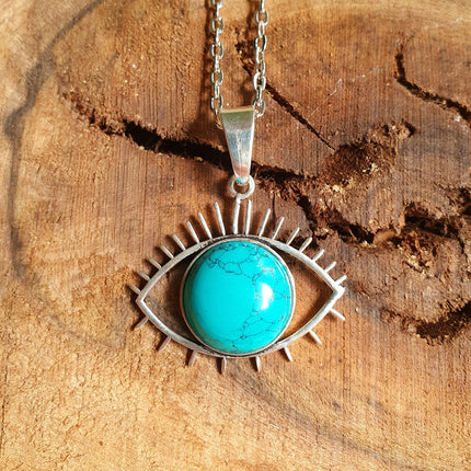 Silver Evil Eye Necklace / Turquoise / Stainless Steel Chain / Stone / Ethnic / Hypoallergenic / Third Eye / Illuminati