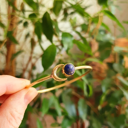 Moon Bracelet / Brass & Lapis Lazuli / Bangle / Galaxy / Solar System / Planets / Boho / Adjustable / Hippie / Chic / Sun
