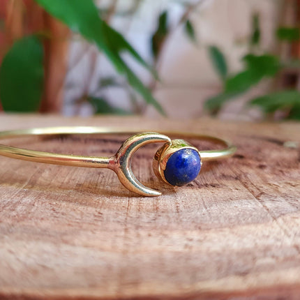 Moon Bracelet / Brass & Lapis Lazuli / Bangle / Galaxy / Solar System / Planets / Boho / Adjustable / Hippie / Chic / Sun