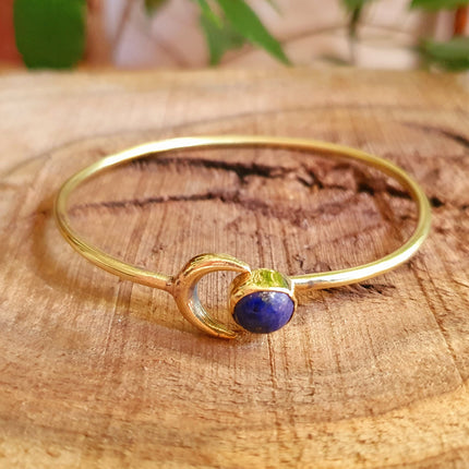 Moon Bracelet / Brass & Lapis Lazuli / Bangle / Galaxy / Solar System / Planets / Boho / Adjustable / Hippie / Chic / Sun