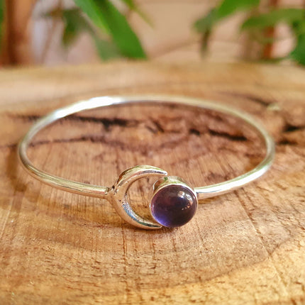 Moon Bracelet / Silver & Amethyst / Bangle / Galaxy / Solar System / Planets / Boho / Adjustable / Hippie / Chic / Sun