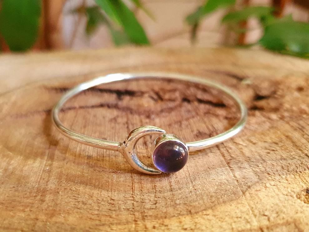 Moon Bracelet / Silver & Amethyst / Bangle / Galaxy / Solar System / Planets / Boho / Adjustable / Hippie / Chic / Sun