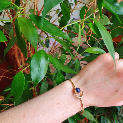 Moon Bracelet / Brass & Lapis Lazuli / Bangle / Galaxy / Solar System / Planets / Boho / Adjustable / Hippie / Chic / Sun