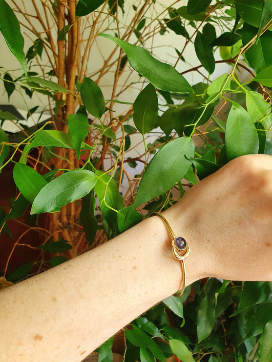 Moon Bracelet / Brass & Amethyst / Bangle / Galaxy / Solar System / Planets / Boho / Adjustable / Hippie / Chic / Sun